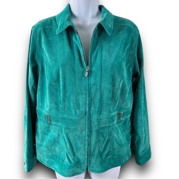 Christopher & Banks Spring Emerald Corduroy Silver Accent Zip Up Jacket Size P/L - Picture 15 of 15